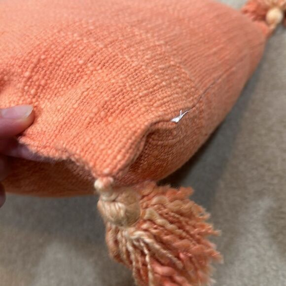 Accent Pillow Coral Orange Pink Rectangular Textured Tassel Beach 18x13in - Picture 6 of 6